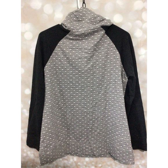 Maurice’s Size Small Zip Cowl Neck Sweatshirt Top Gray White Swiss Dot - Picture 8 of 12